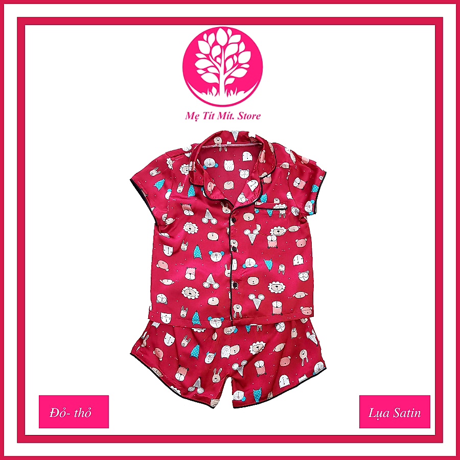 Bộ đồ ngủ pijama bé gái set quần áo trẻ em mặc nhà lụa satin nhiều màu ngắn tay 10-22kg - Mẹ Tít Mít. Store