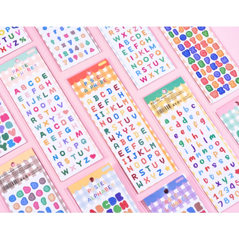 AGUGU_2 tấm Sticker Pastel Alphabet, chữ cái chữ số nhiều màu