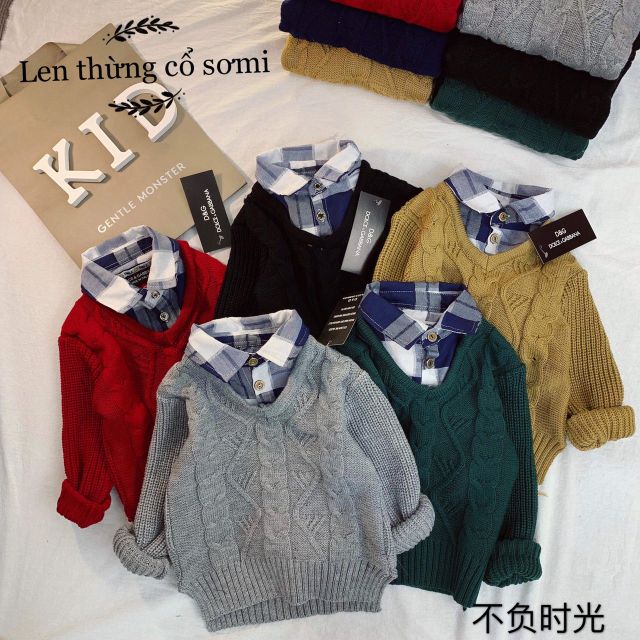 Áo len thừng cổ sơ mi cho bé trai 1-5 tuổi