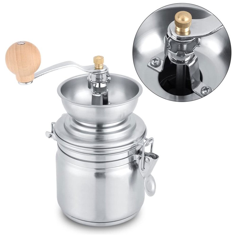 JOY Stainless Steel Coffee Bean Grinder Manual Hand Crank Spice Nuts Herb Grinder,Portable, Compact and Reusable for Camping