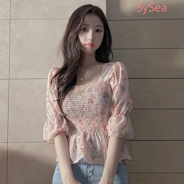 Áo Croptop Chiffon Tay Lỡ Dáng Ôm In Hoa Thời Trang Mùa Hè Cho Nữ