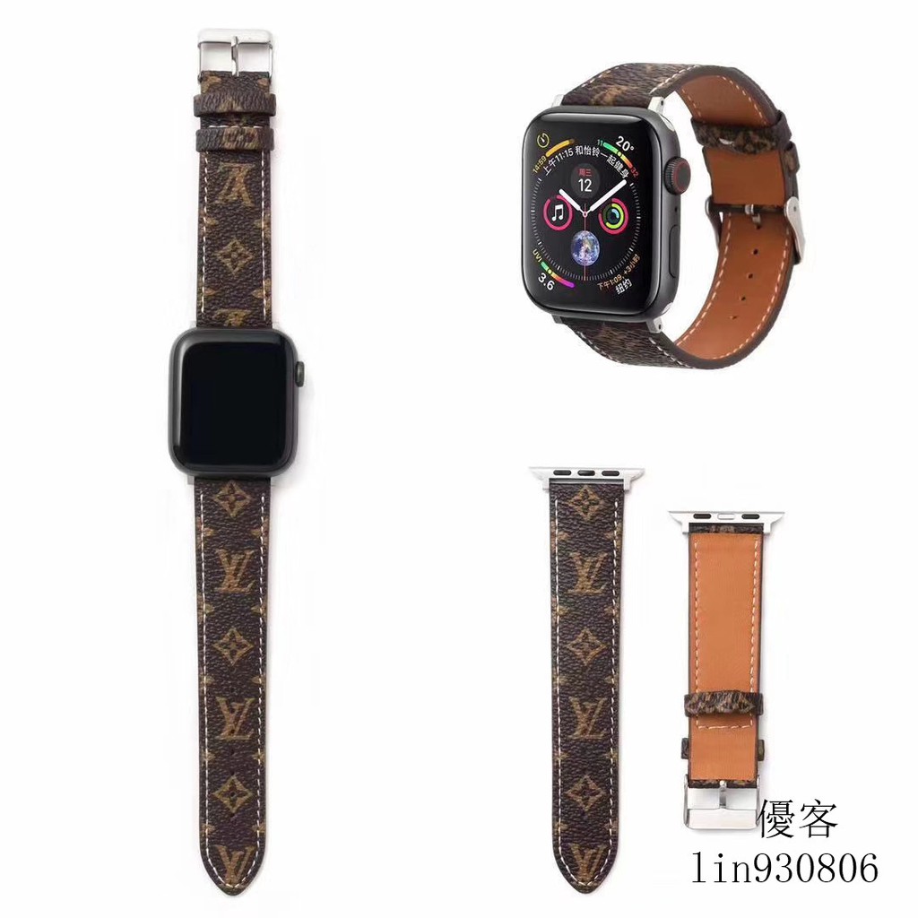 Lv Dây Đeo Đồng Hồ Bằng Da Hoa Văn Kẻ Ô Dành Cho Apple Watch 1