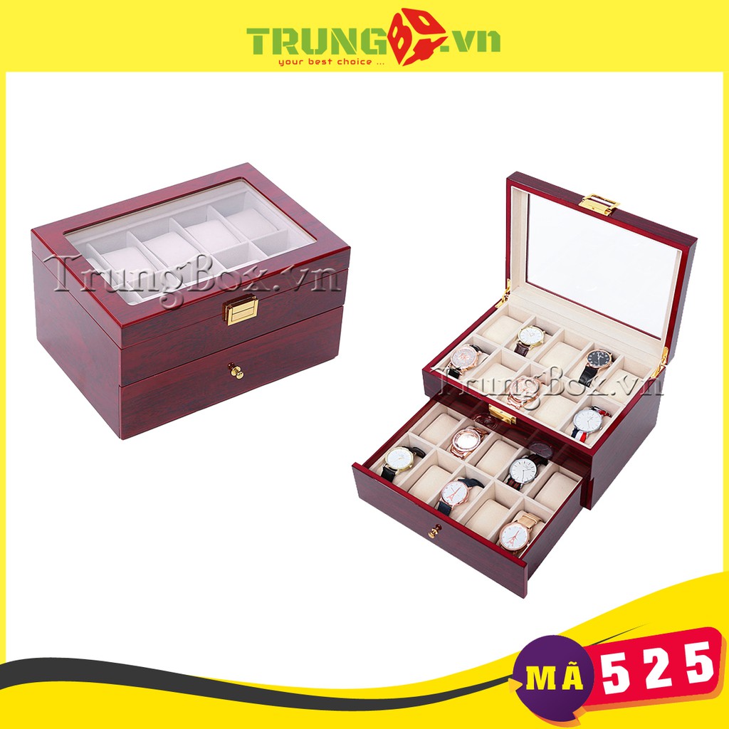 Hộp Đựng Đồng Hồ 20 Ngăn Vỏ Gỗ Sơn Mài SAIKE - Mã 520R