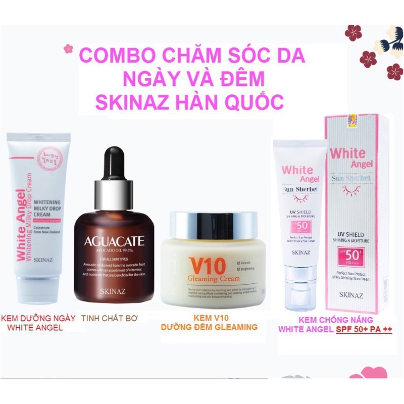 [CHÍNH HÃNG QUÀ TẶNG] COMBO BỘ 4 MÓN KEM DƯỠNG TRĂNG DA NGÀY VÀ ĐÊM SKINAZ HÀN QUỐC TR Ị NÁM, TÀN NHANG