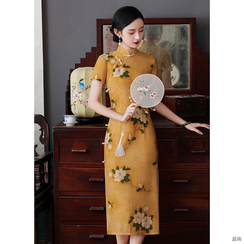 ☼๑Phiên bản cải tiến của sườn xám cổ Thượng Hải, Cộng hòa Trung Hoa mùa hè cô gái trẻ phong cách Pháp điển áo