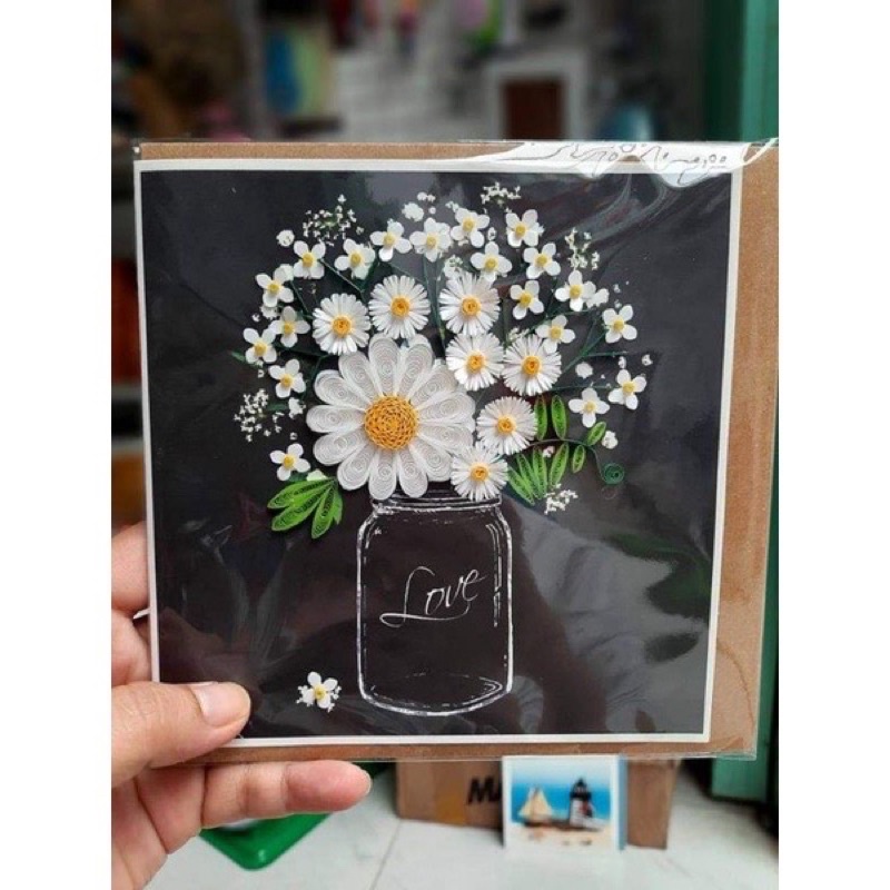 Thiệp cúc hoạ mi giấy xoắn (15x15cm)
