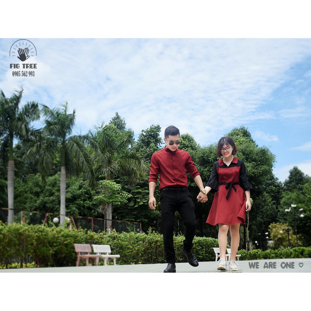 Áo sơ mi nam - váy nữ màu đỏ đô cho cô nàng rực rỡ
