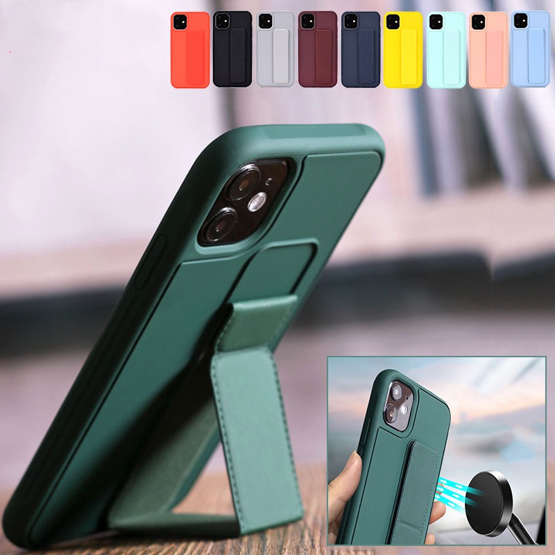 Candy Color Apple iPhone 12 Pro Max Soft Silicone+PC Case With Holder Ốp lưng iPhone 11 PorMax XR XS Max 7/8 Plus SE 20Mobile Phone Cover