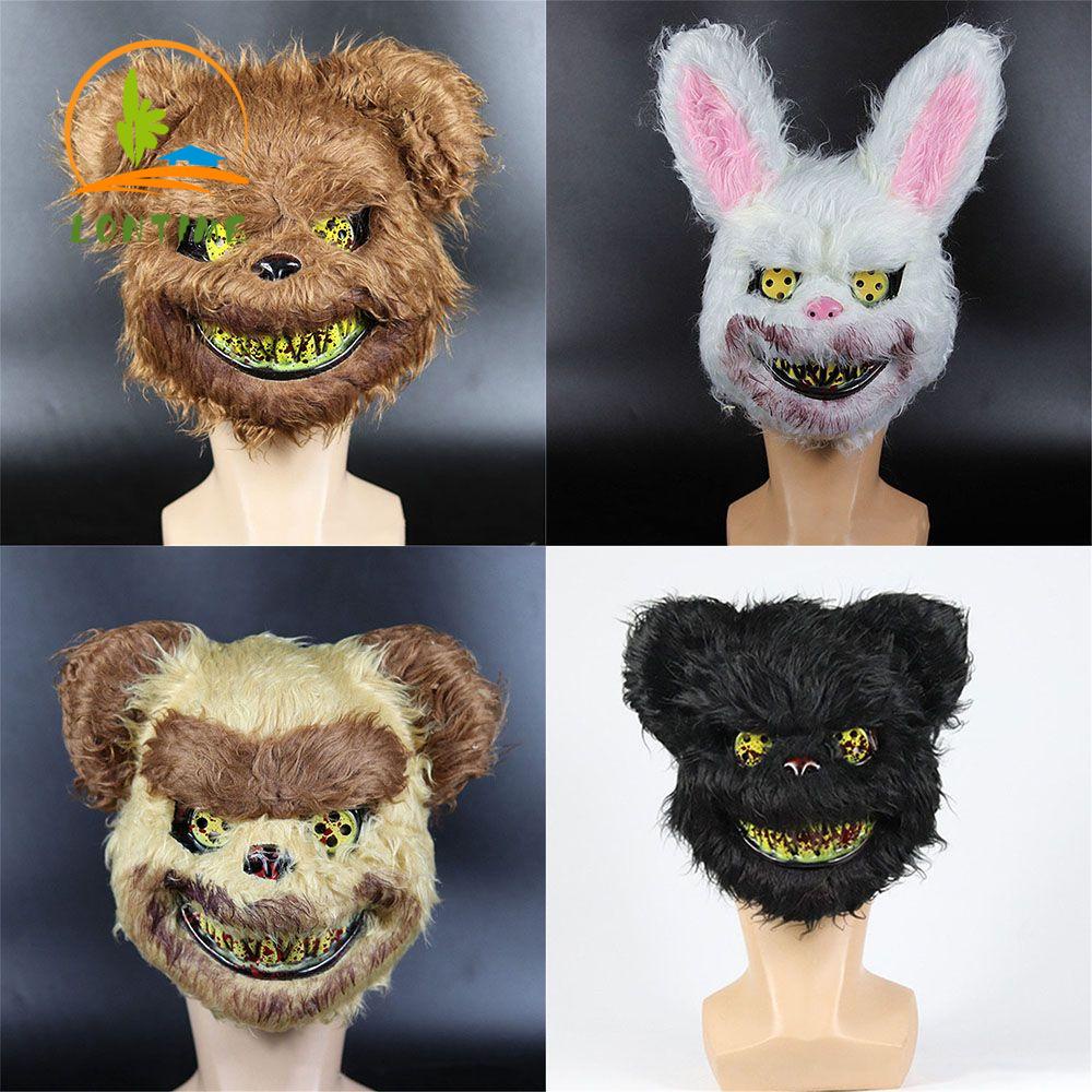 LONTIME Mặt nạ hình thỏ gấu trắng kinh dị hóa trang Halloween dành cho người lớn