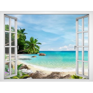Tranh dán tường cửa sổ biển xanh VT0429 nhiều kích thước và chọn mẫu