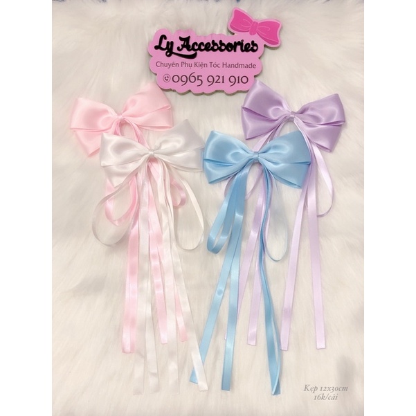 Kẹp tóc  nơ đuôi tua rua tông màu ngọt ngào