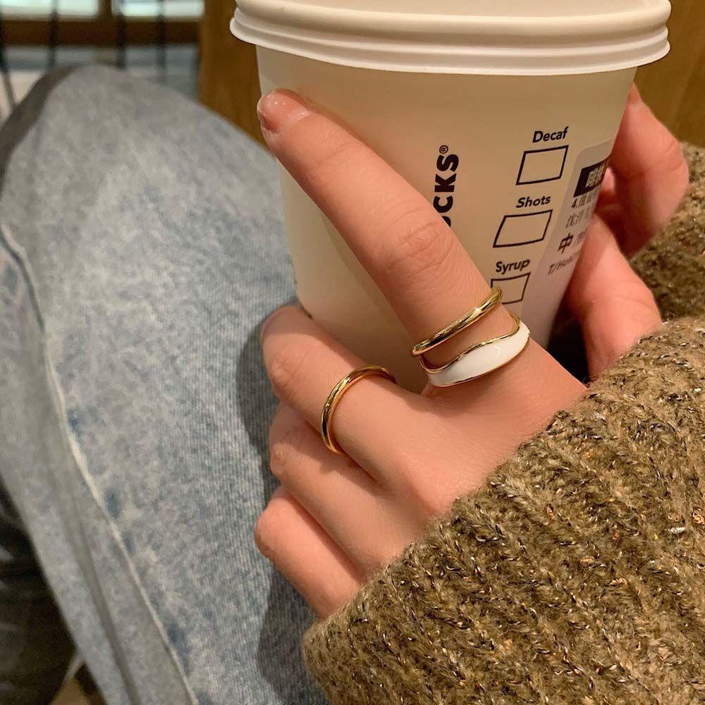 Bộ Nhẫn Hở Hai Tầng Ánh Sáng Sang Trọng Thích Hợp Làm Quà Tặng Valentine