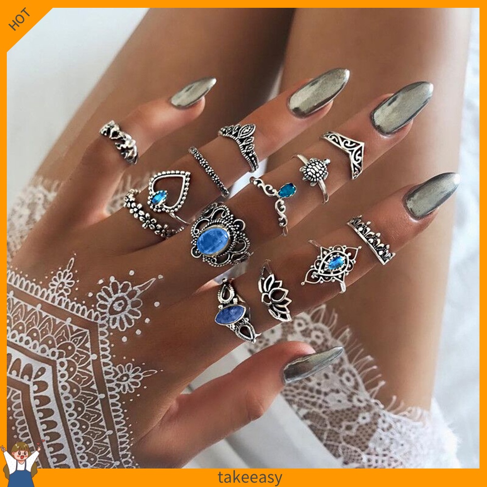 [Hàng Có Sẵn] Set 13 Nhẫn Đeo Giữa Ngón Tay Phong Cách Boho