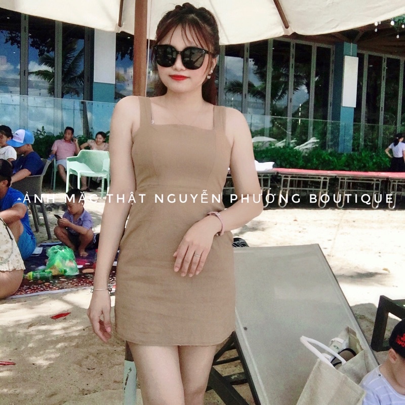Váy hai dây bản to chun sau co giãn đầm tôn dáng siêu hot