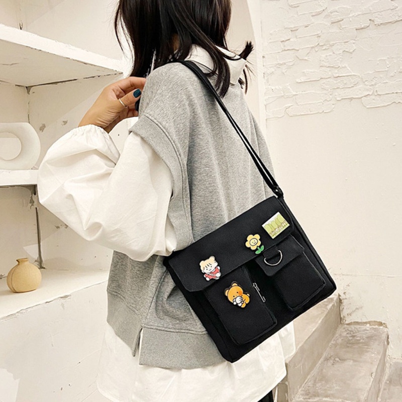 Túi Đeo Chéo Vải Canvas Dáng Vuông Thời Trang Cho Nữ