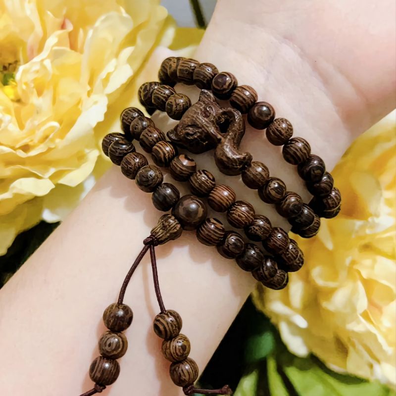 Vòng Tay Trầm Hương Chuỗi 108 Hạt Trầm 100% Tự Nhiên Mix Chamr Hồ Ly - N117