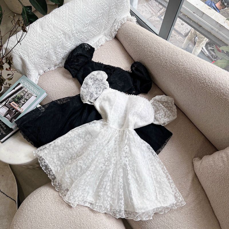 Đầm trắng ren hoa dáng xòe đan lưng Sofia Dress