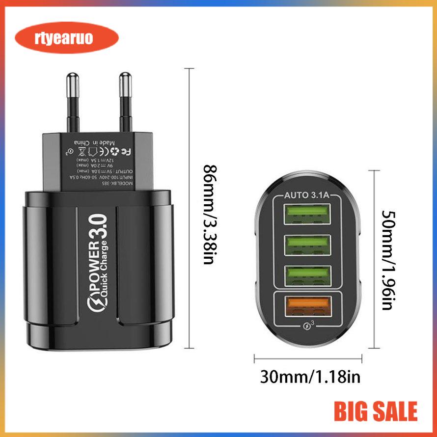 Củ Sạc Nhanh Qc3.0 4 Cổng Usb Có Đèn Led