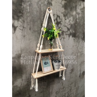 Kệ gỗ treo tường gỗ Quế thơm Macrame