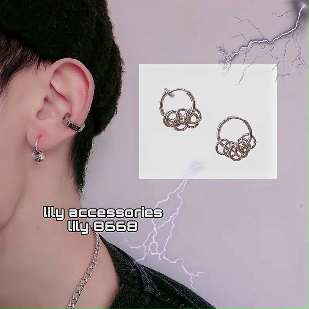 Classic Hoop With Mini Hoop Earring khuyên tai và kẹp tai titan phối 6 vòng nhỏ không gỉ không đen không dị ứng