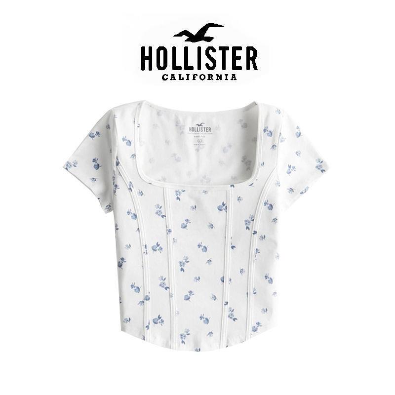 Áo Thun Tay Ngắn Cổ Vuông Họa Tiết Xương Cá Holister2022 Thời Trang Xuân Hè Cho Nữ