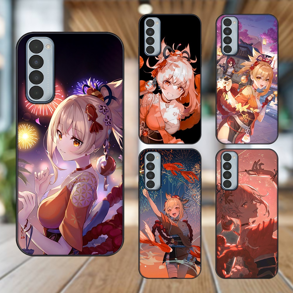 Ốp lưng Oppo Reno 4 Pro viền đen in hình Yoimiya Genshin Impact