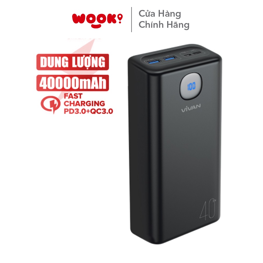 Pin Sạc Dự Phòng Sạc Nhanh 40.000mAh PD/QC 3.0/VOOC 22.5W VIVAN VPB-B40 3 Output USB-A &amp;Type C Hàng Chính Hãng