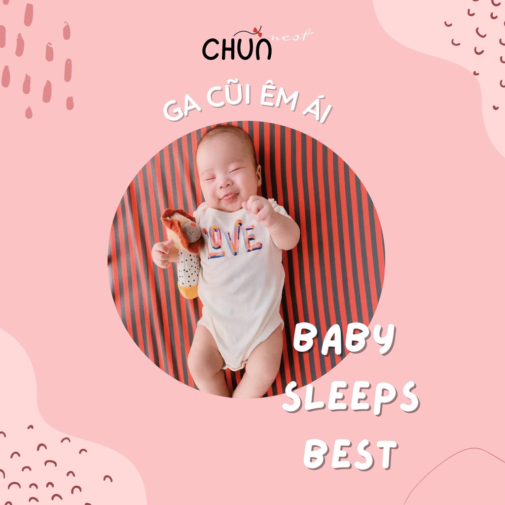 Ga Giường,Ga Đệm CHŨN NEST Cho Bé 100% Cotton Mềm Mịn,Thấm Hút Tốt,Thông Thoáng Dành Cho Đệm Size 130*70*10cm