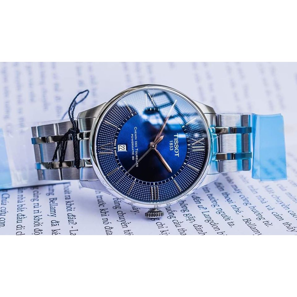 Đồng hồ Nam Tissot 1853 automatic Powermatic 80, mặt xanh, dây kim loại, kính shapphire T099.407.11.048.00