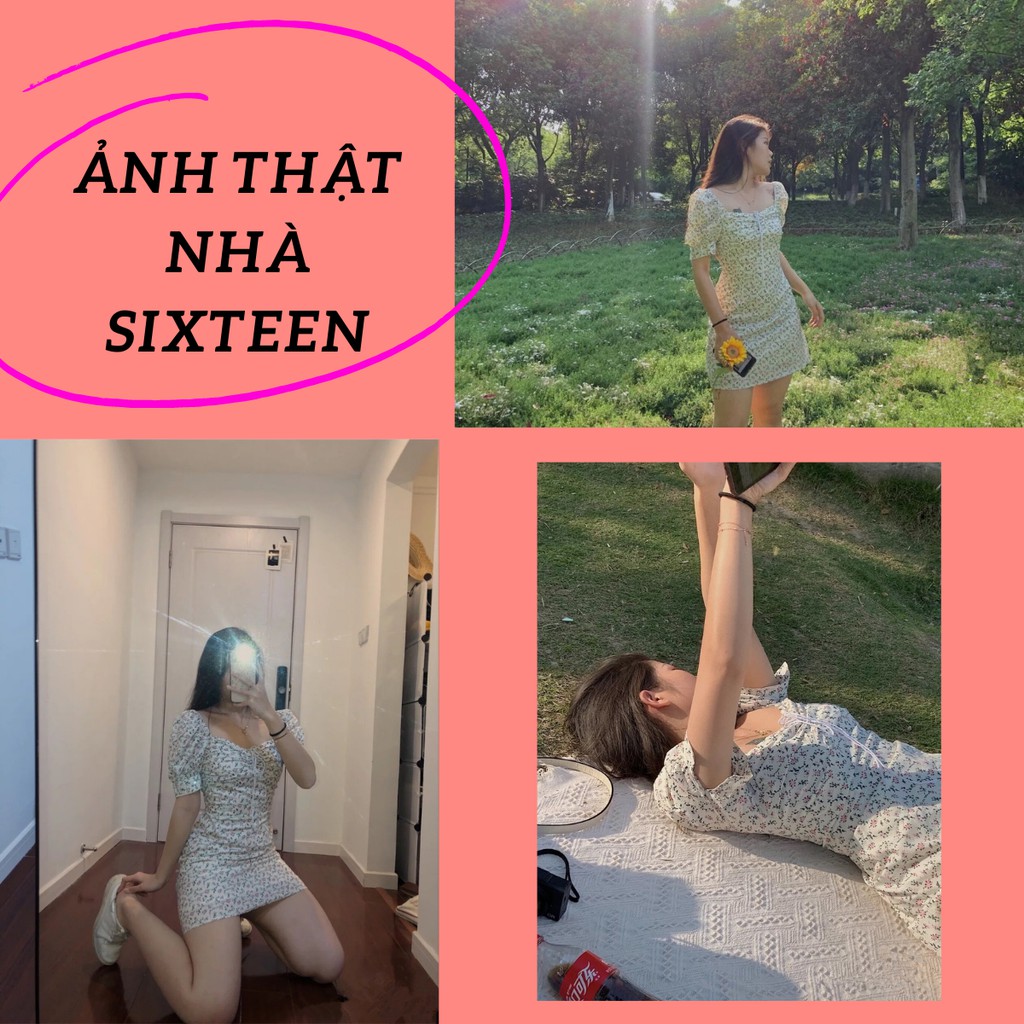 Váy Hoa Nhí, Đầm Nữ Hoa Tiết Hoa Nhí Dáng Ôm Cổ Vuông Thòi Trang SIXTEEN. | BigBuy360 - bigbuy360.vn