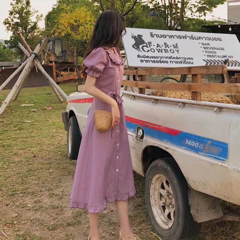 Đầm Dài Qua Mắt Cá Chân Phong Cách Mori Pháp Cổ Điển Nhẹ Nhàng