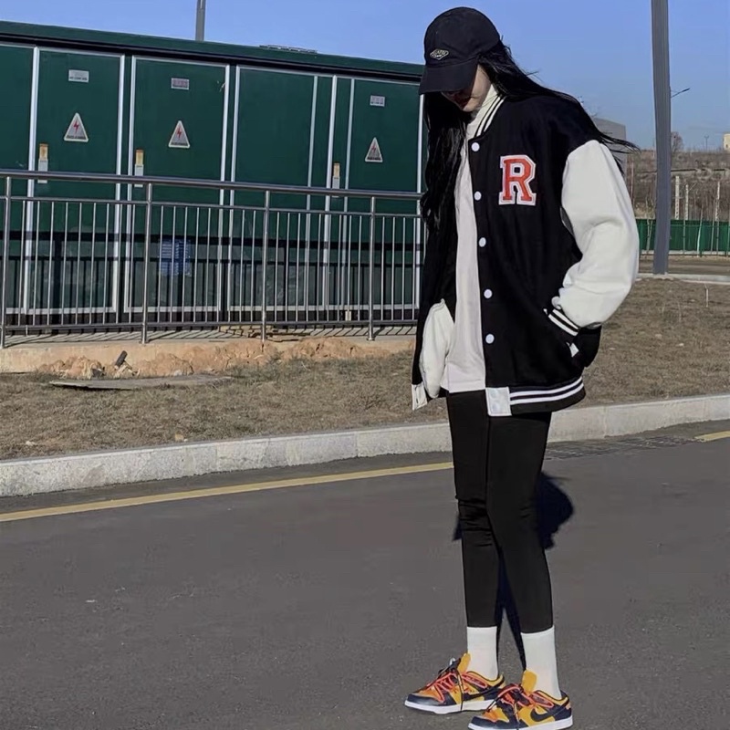 Áo khoác bomber thêu chất liệu nỉ bông dày ấm