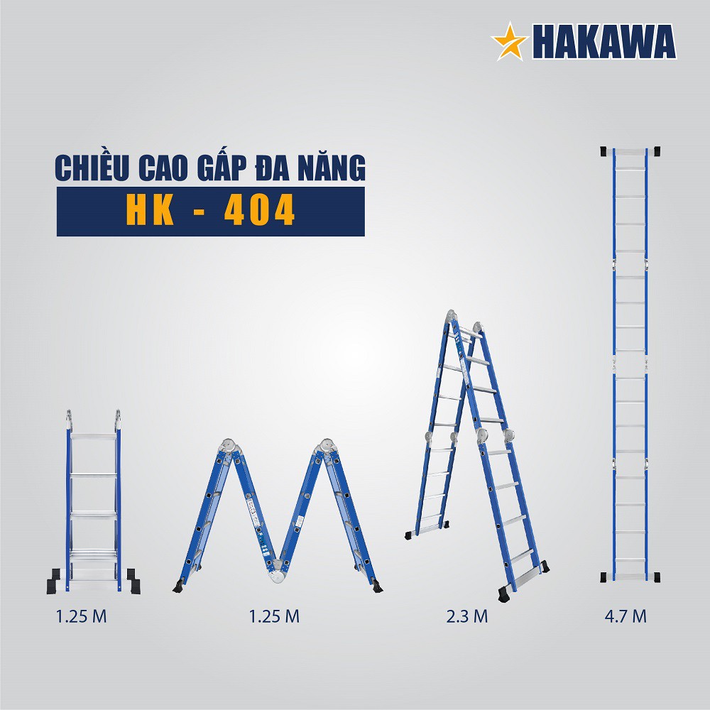 Thang nhôm đa năng 4 khúc cao cấp HAKAWA - HK-404 (xanh dương ) - Phân phối chính hãng - Bảo hành 2 năm