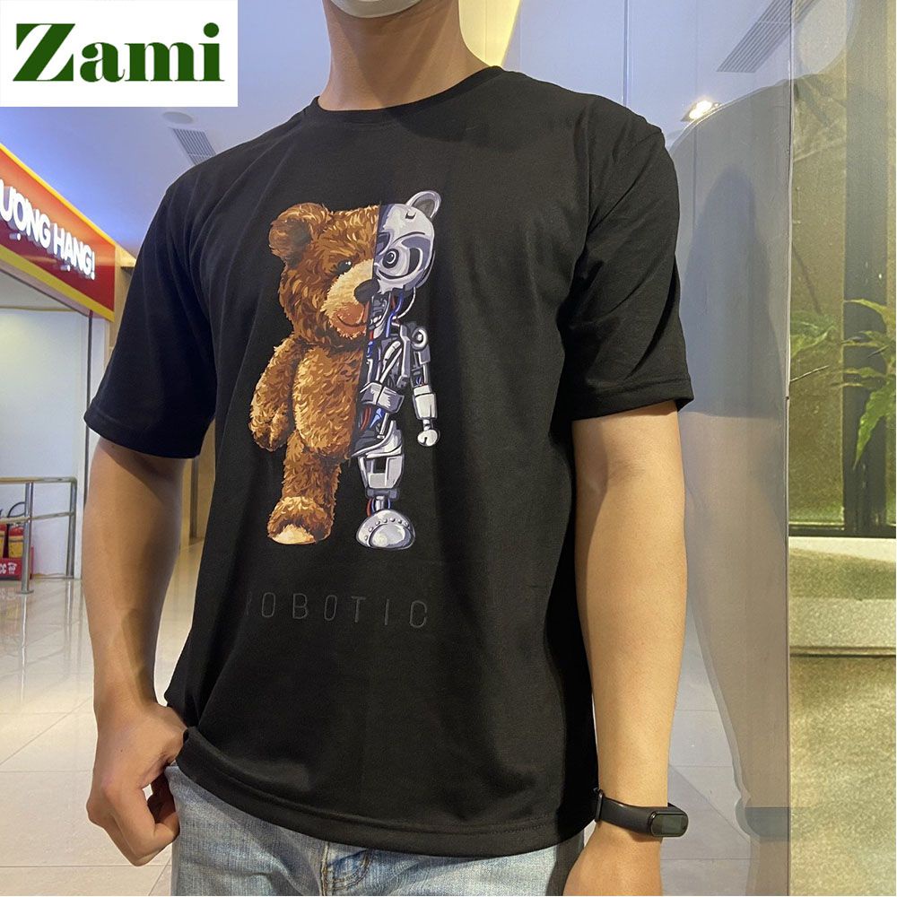 Áo Thun Unisex Nam Nữ Cổ Tròn Tay Lỡ Form Rộng Phong Cách Streetwear Basic In Hình Gấu Robotic ZT22 Zami | BigBuy360 - bigbuy360.vn
