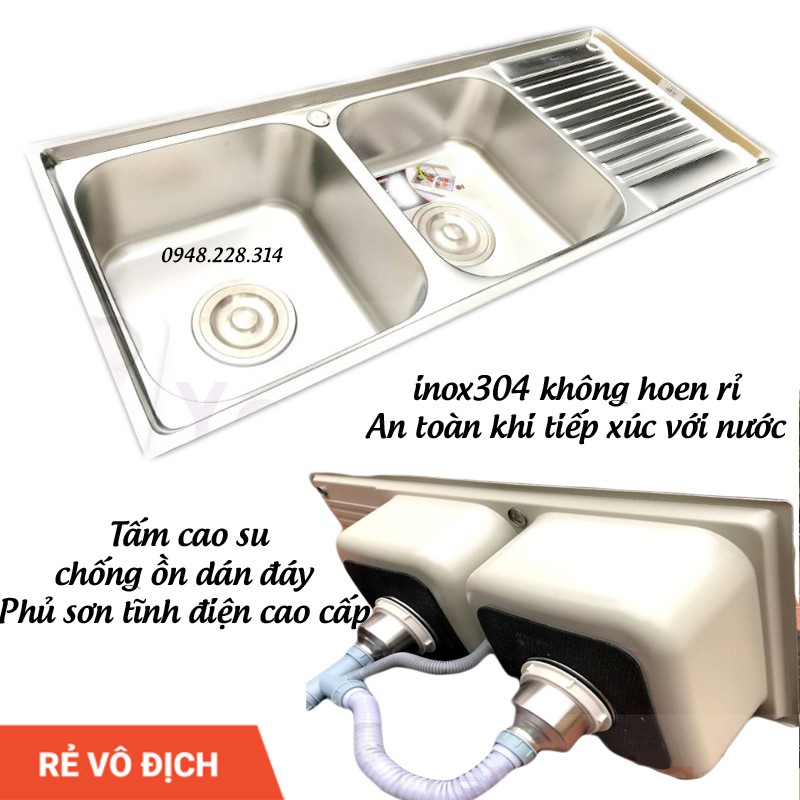 Chậu rửa bát 2 hố 1 bàn Sơn Hà S105 chuẩn inox 304