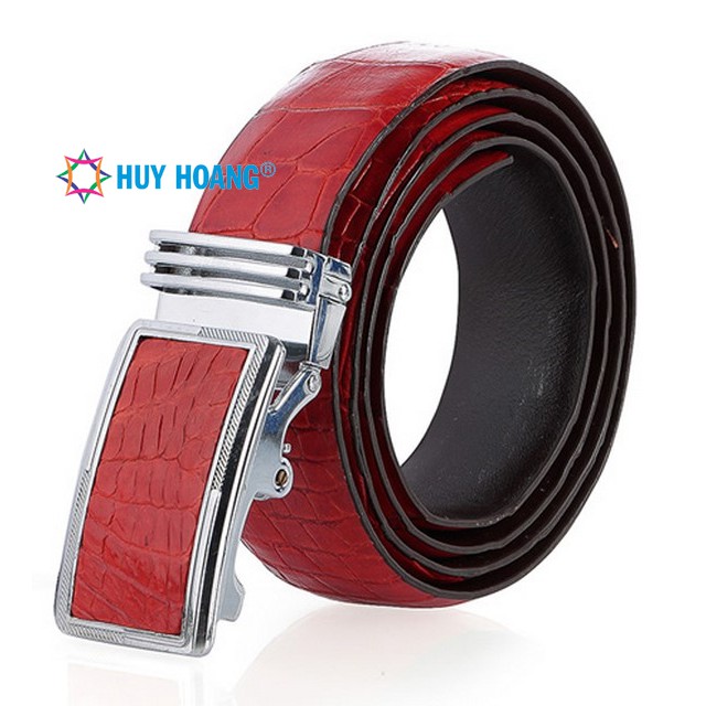 Dây nịt nam da cá sấu Huy Hoàng gai bụng 3,5P màu đỏ - HF4256