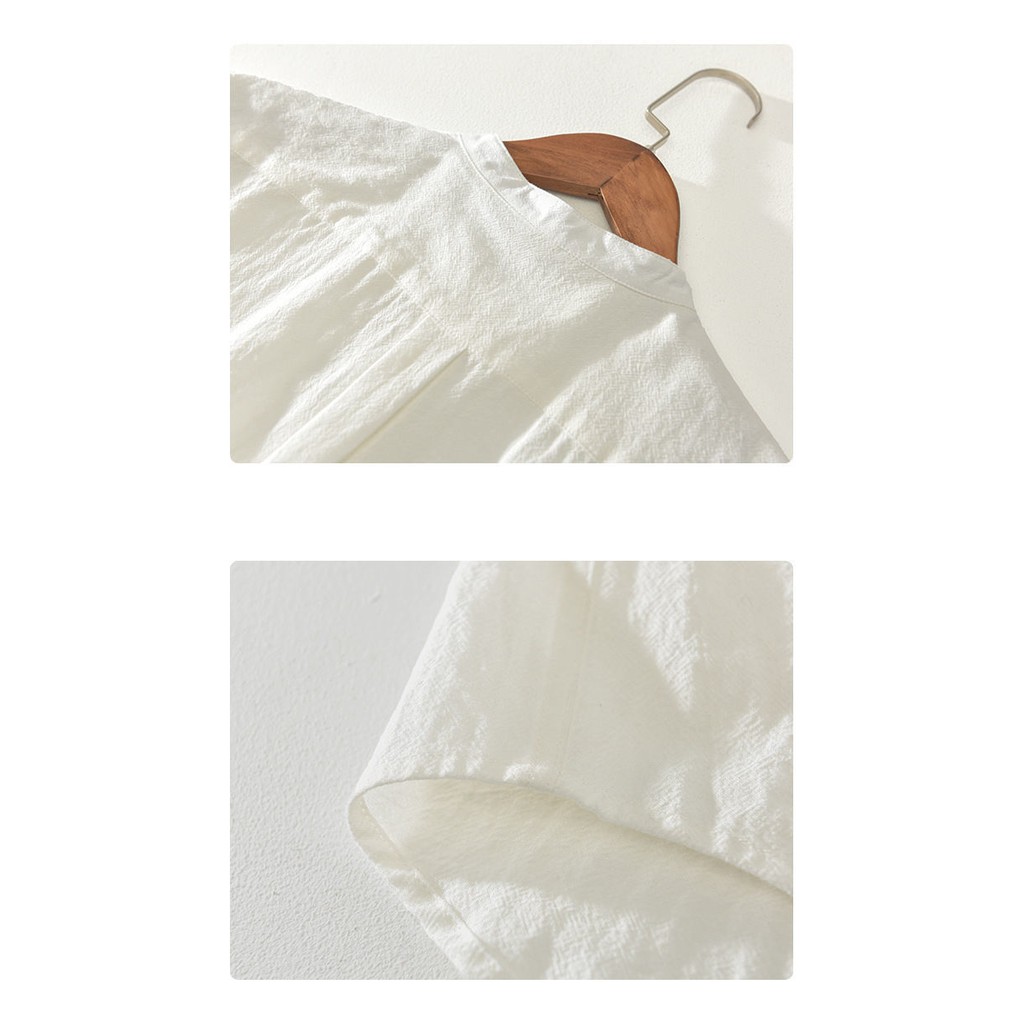 Áo Sơ Mi Cotton Lanh Mỏng Cổ Đứng Tay Ngắn Dáng Rộng Thời Trang Mùa Hè Cho Nam Giới