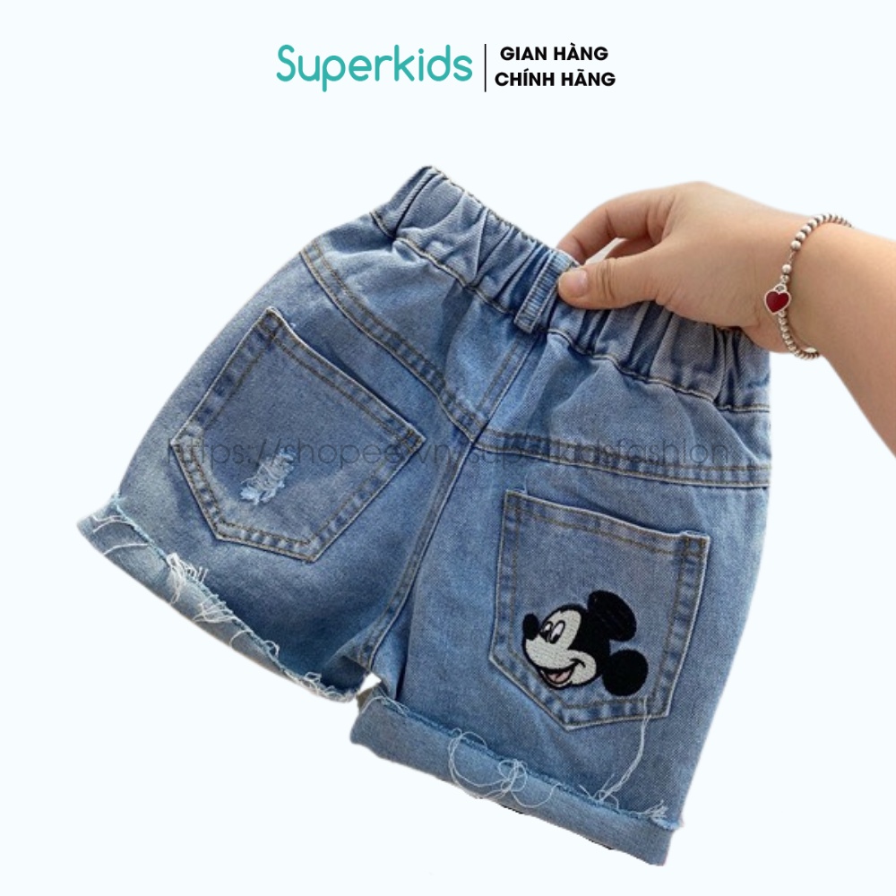 Quần jean, quần bò đùi họa tiết thêu Mickey cho bé 10-25kg QATE790