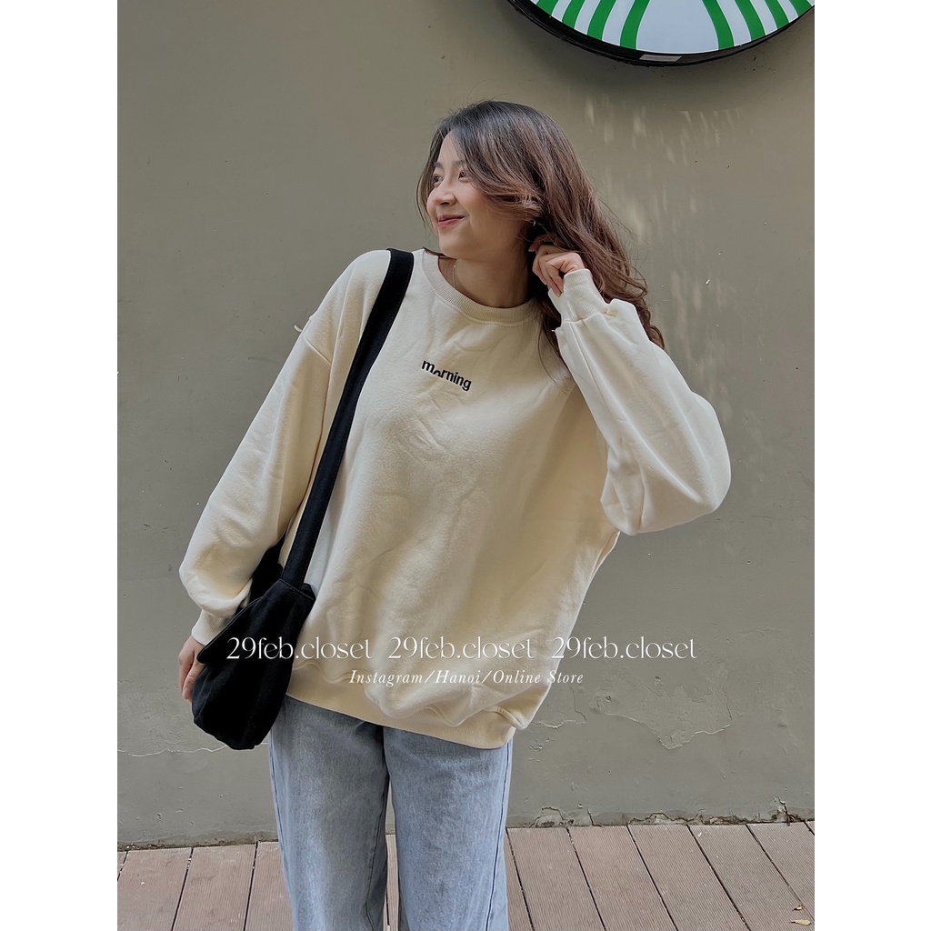 [Ảnh thật/Video] Áo sweater nỉ bông oversize thêu Morning tag 3158, mặc đôi nam nữ - 29feb.closet | WebRaoVat - webraovat.net.vn