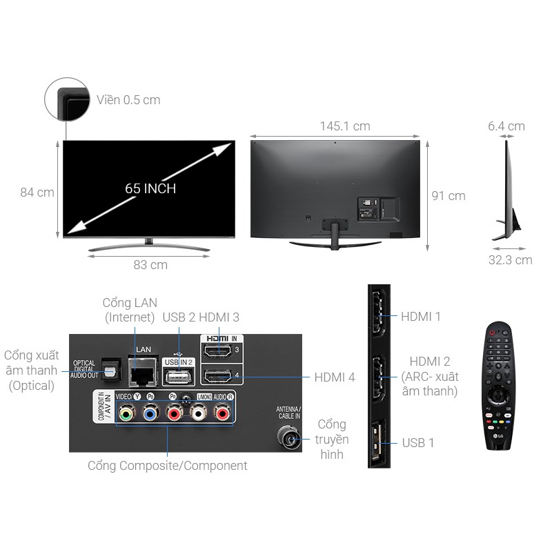 Smart Tivi LG 4K 65 inch 65NANO81TNA Mới 2020, Hệ điều hành WebOS Smart TV 5.0,Có Magic Remote tìm kiếm bằng giọng nói