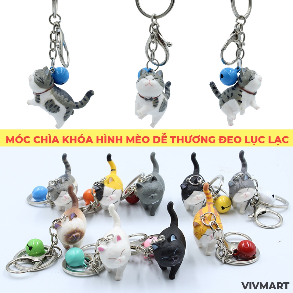 ✅ Móc Đeo Chìa Khóa Xe Máy Ô Tô Hình Mèo Đeo Lục Lạc - May Mắn, Xinh Xắn, Dễ Thương