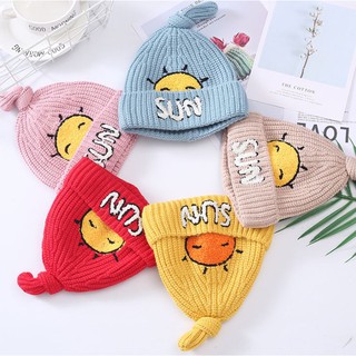 Nón len giữ ấm in hình mặt trời dễ thương cho bé 0-4 tuổi