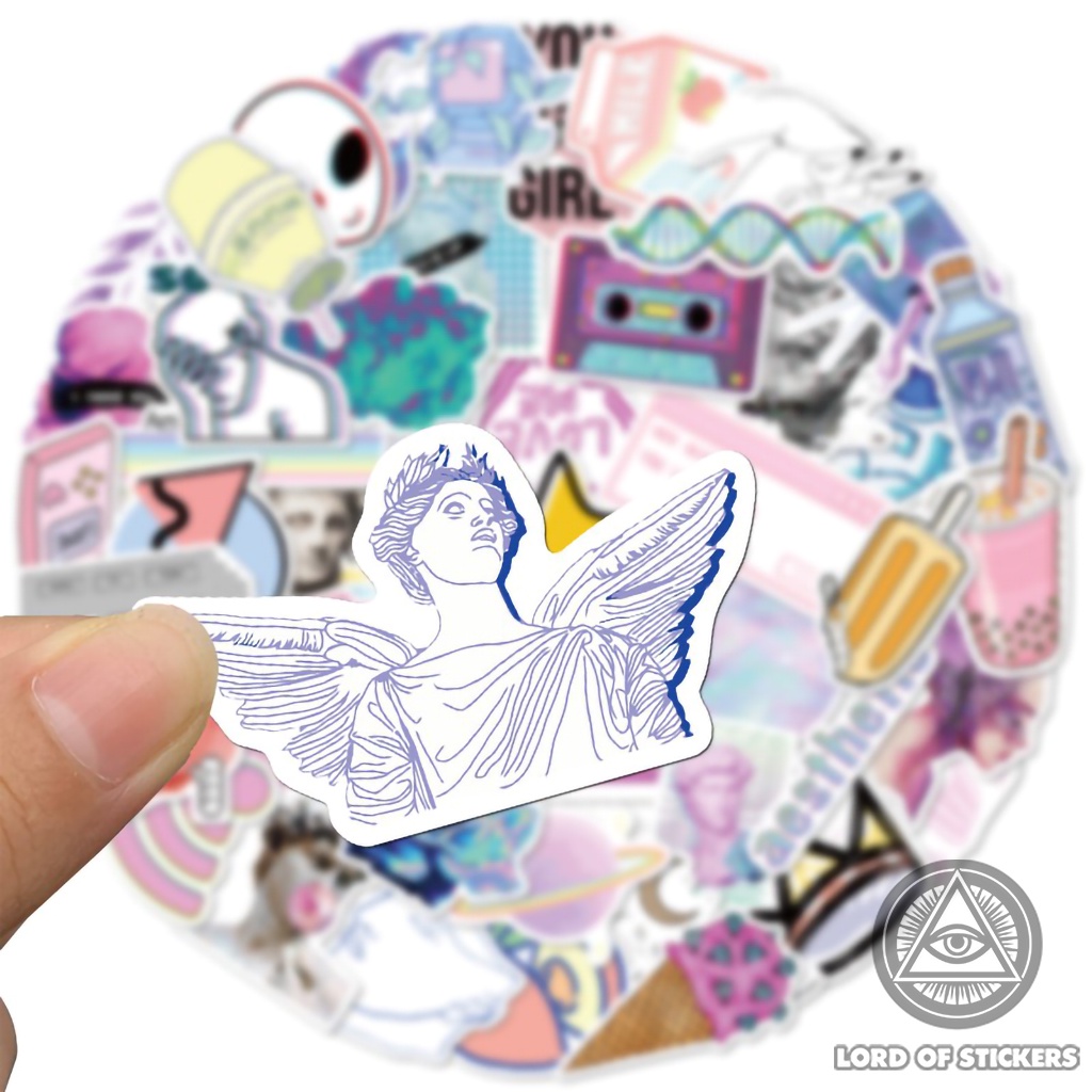 Set 50 Nhãn Dán Retro Aesthetic Lofi Sticker Phong Cách Hoạt Hình Chống Thấm Nước Trang Trí Mũ Bảo Hiểm, Sổ Dễ Thương
