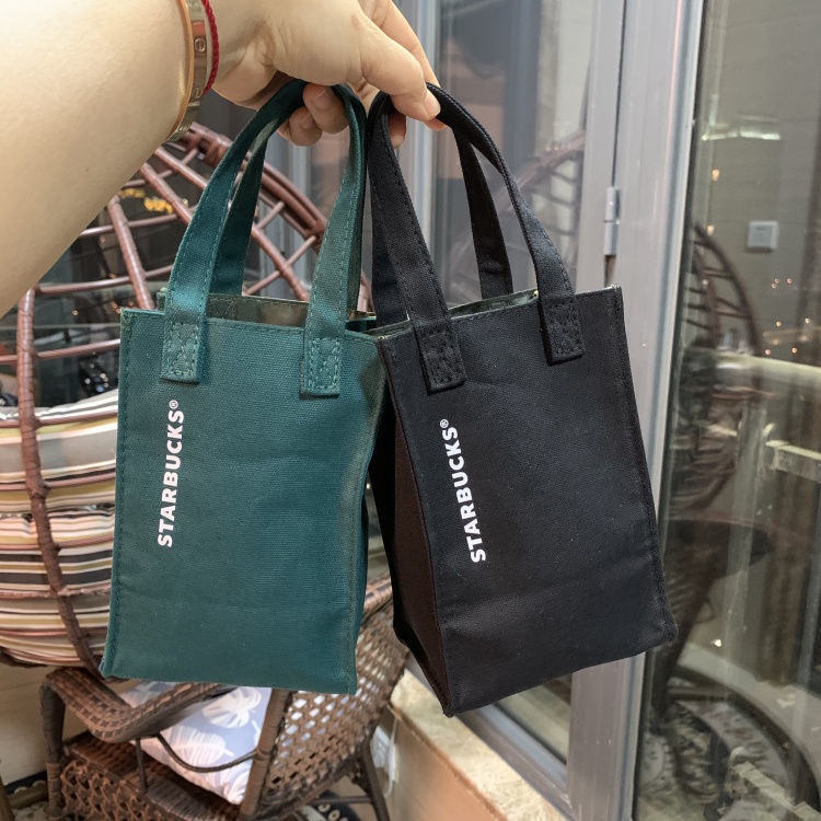 Túi Tote Vải Canvas Giữ Nhiệt In Hình Starbucks Đựng Đồ Uống Mang Đi Du Lịch Tiện Lợi