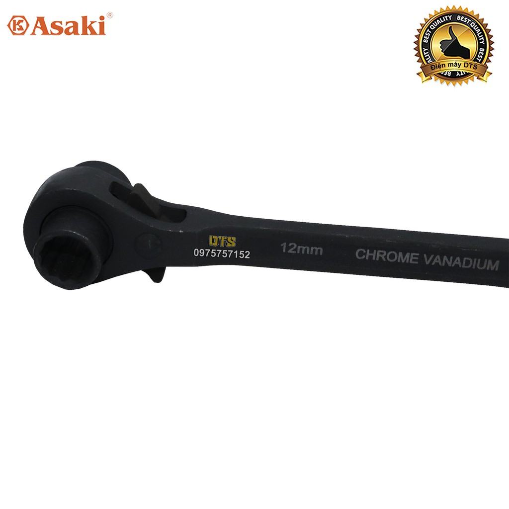 Cờ lê đuôi chuột cao cấp 12-14 mm Asaki AK-6451, cờ lê giàn giáo 2 đầu tự động thép Chrome Vanadium, công tắc đảo chiều