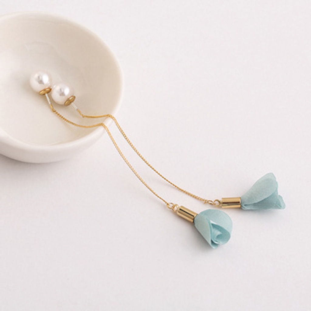 Khuyên Tai Dáng Dài Hình Hoa Đính Ngọc Trai Nhân Tạo Thời Trang