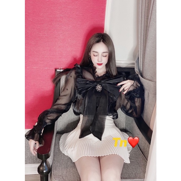 Áo sơmi nơ ngọc tag đá QC
