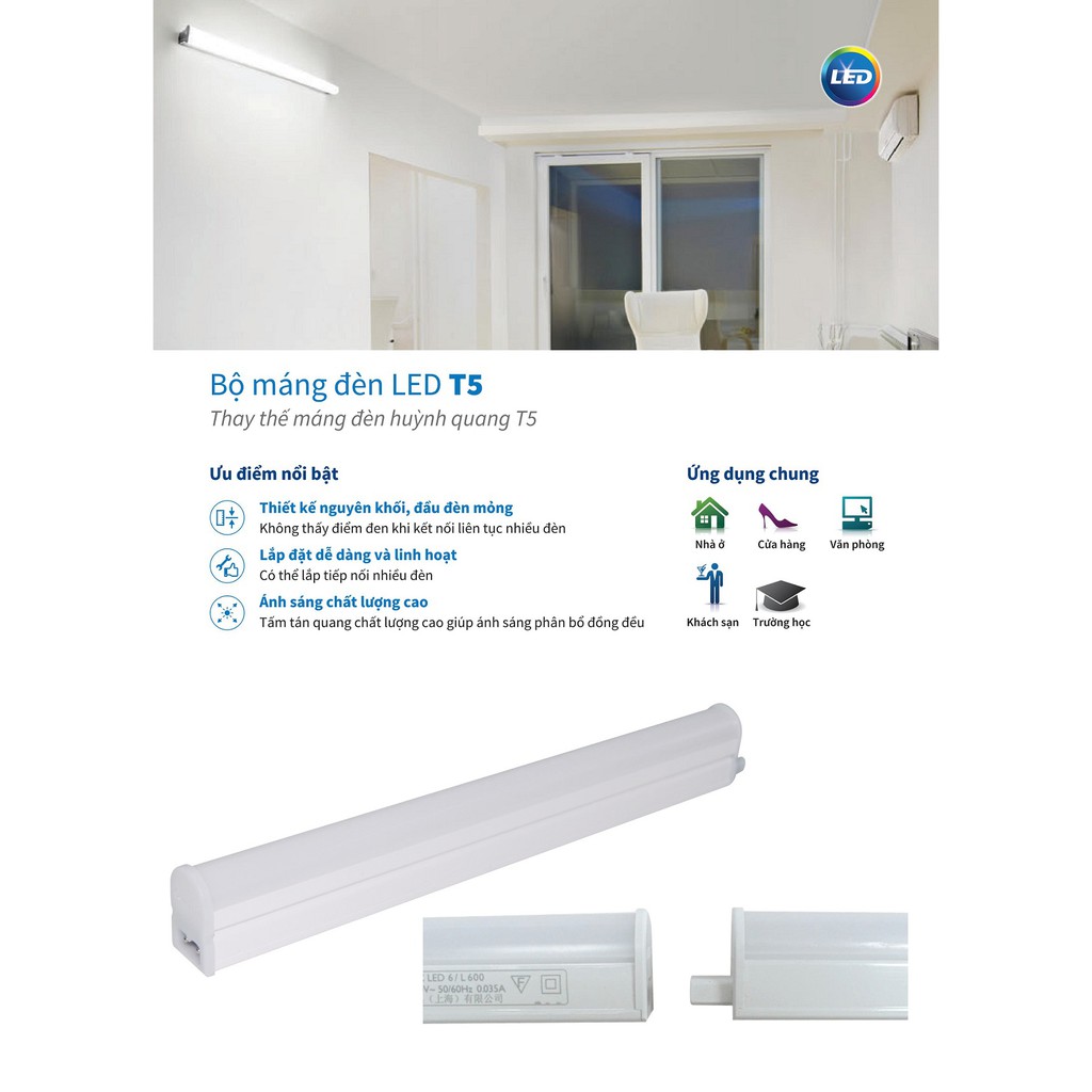 BÓNG ĐÈN PHILIPS 900MM NGUYÊN KHỐI 10,6W LED BATTEN T5 BN068C ( PHÙ HỢP KHÔNG GIAN CÓ KHE HỞ HẸP, TỦ, TRẦN NHÀ )