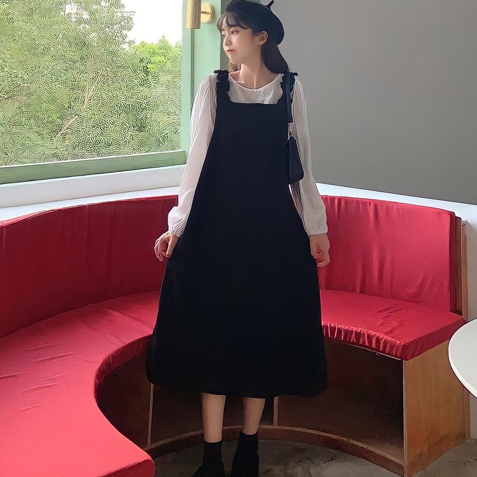 Váy Nữ, Váy Yếm Chất Nỉ Nhung Phối Áo Sơ Mi Rời Siêu Xinh Loại Đẹp | BigBuy360 - bigbuy360.vn