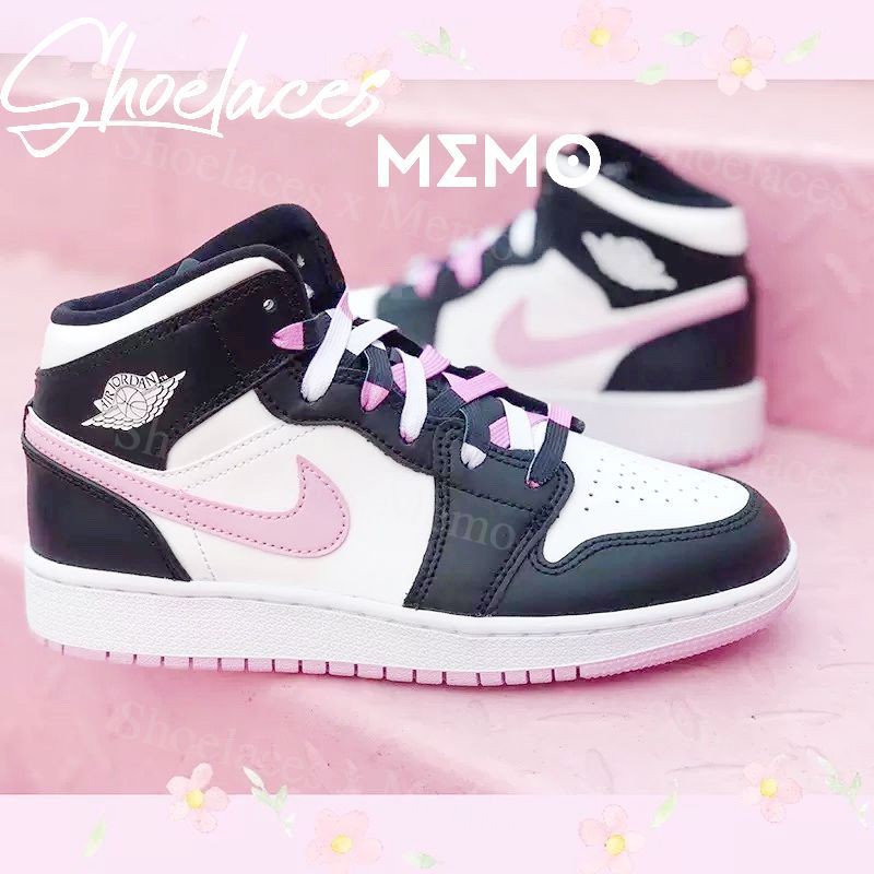 Dây Giày Custom AJ1 White Black Light Pink - Dây Phối Màu Đen Hồng Sáng Memo